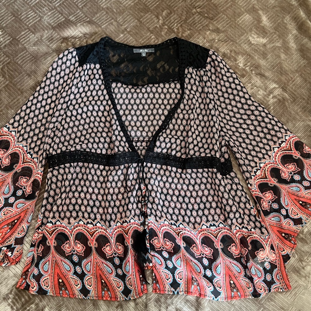 Miss Me - Black and Red Patterned Women's Top